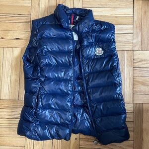 Moncler Navy Shiny Quilted Puffer Jacket with Logo Patch